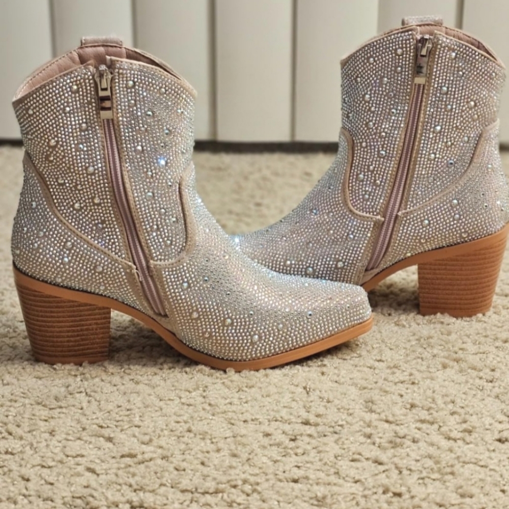 Rhinestone ankle boots suede sparkle